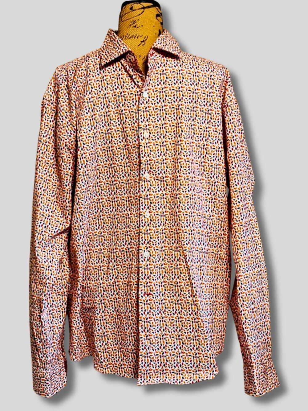 Paulo Solari XXL Modern Fit Performance Stretch Shirt - Red Geometric Mosaic